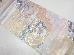 道長取りに几帳・屋敷風景模様織り出し袋帯